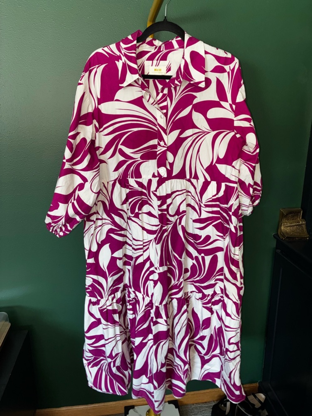 Anthropologie Fuchsia and White Swirl Midi Dress
